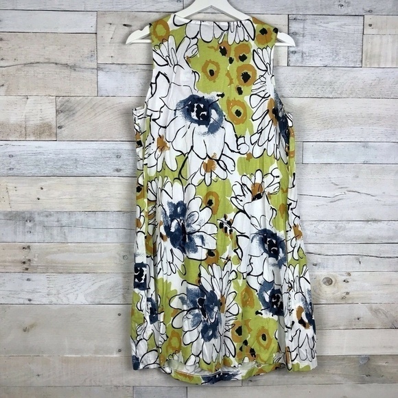 Vera Yellow Green Floral Sleeveless Dress Large - Picture 6 of 6
